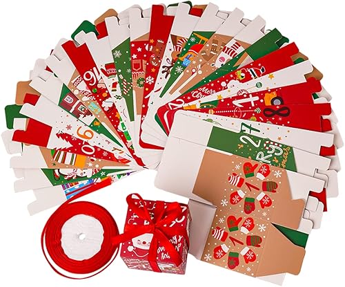 Miniatura 4 de 24 cajas de calendario de Adviento de Navidad, cajas de regalo de cuenta regresiva de Adviento de 24 días, cajas de números de cartón de Navidad