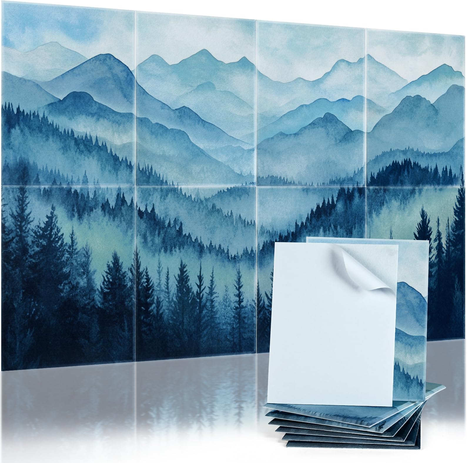Tutmyrea 8 Pack Art Acoustic Panels, 48"X32" Self-adhesive Soundproof Wall Panels, Decorative Sound Absorbing Panels, Acoustic Treatment for Studio Home Office（Fog Forest）