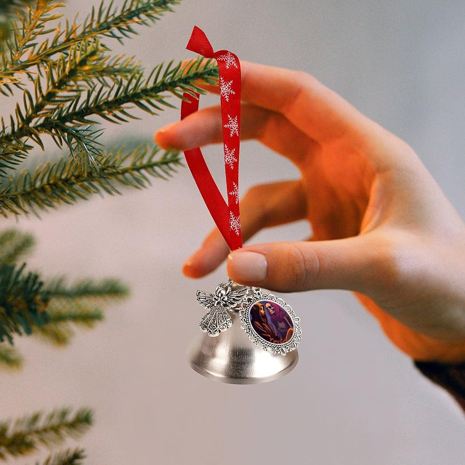 Christmas Bell Women and Skull Jingle Bell with Wing Pendant Christmas Ornament Metal Vintage Bells Christmas Tree Hanging for Holiday Party Decoration