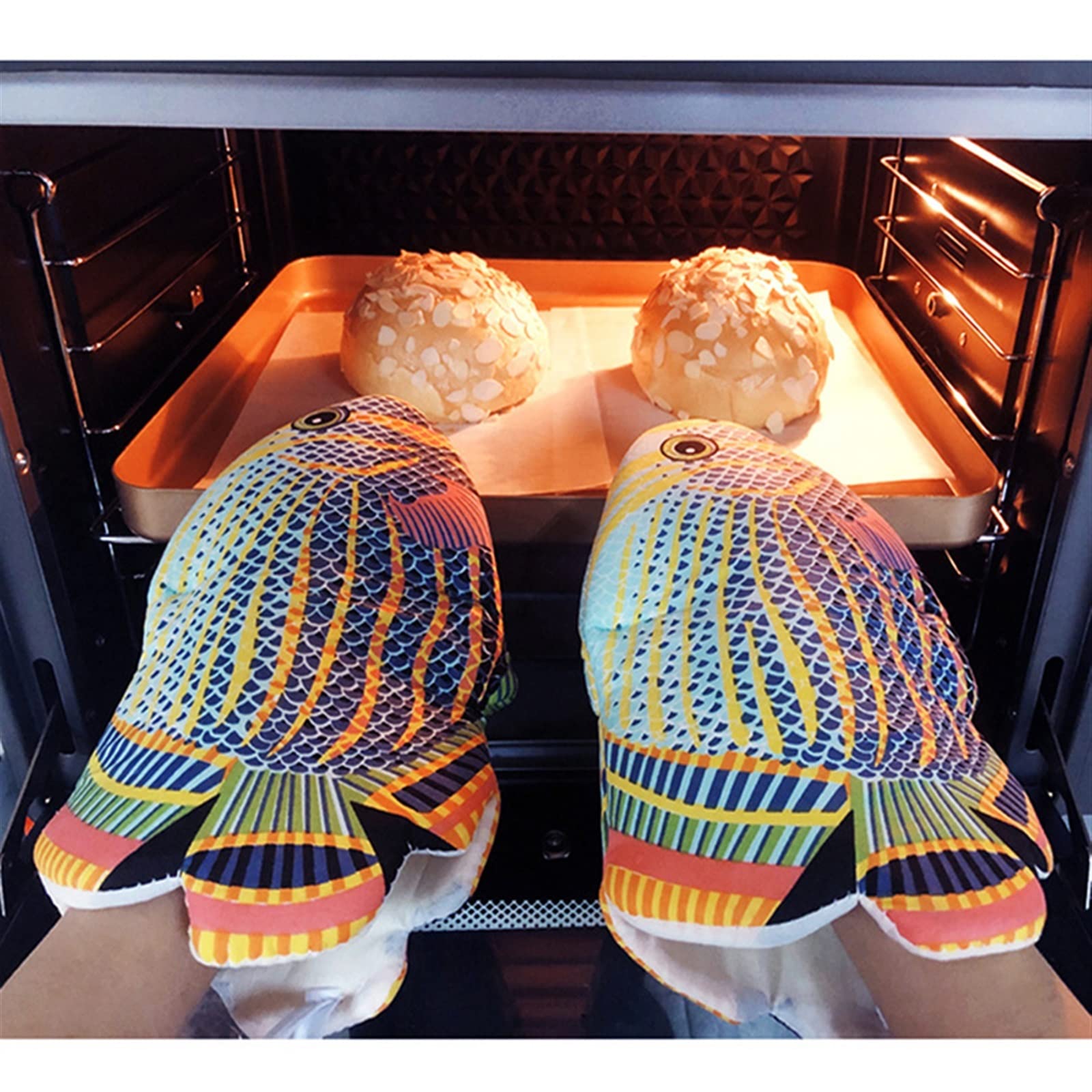 Gants de Cuisine en Coton épais, résistants à la Chaleur, for, Le Micro-Ondes, isolés, antidérapants(Fish Shape)
