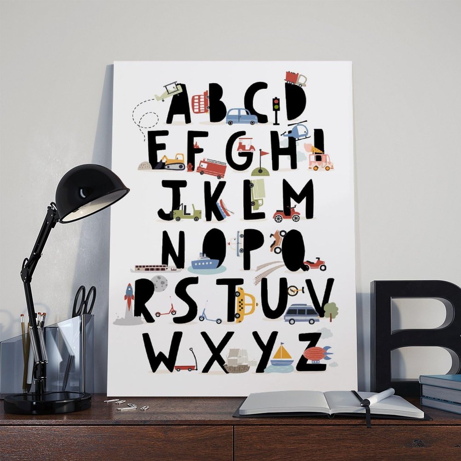 Poster sur toile avec thèmes éducatifs de l'alphabet de A à Z (2) - Décoration murale pour salon, chambre à coucher - 40 x 60 cm