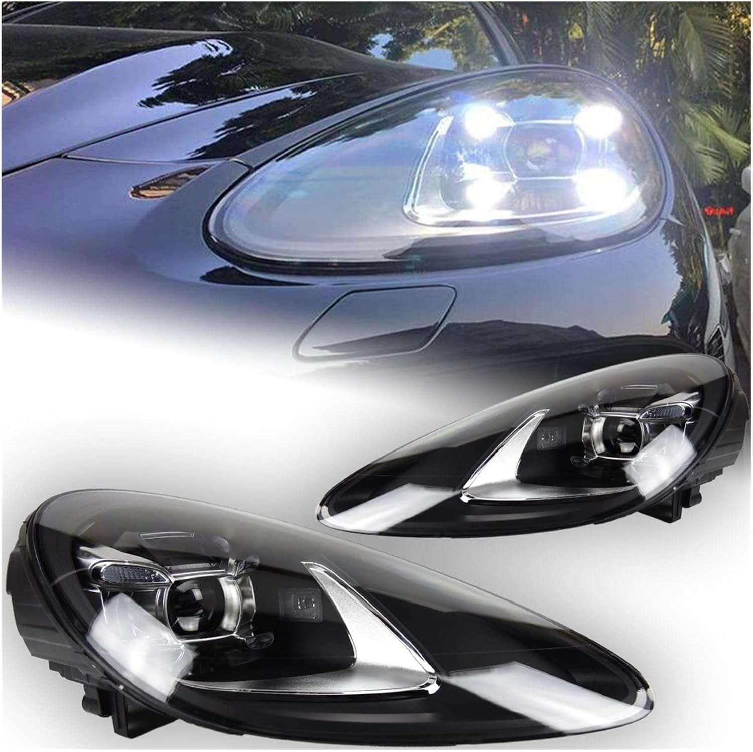Styling LED Headlight Projector Lens DRL Head Lamp Accessories Compatible With Cayenne Headlights 2011-2018 Cayenne GTS 2pcs(For 2015-2018 Use)