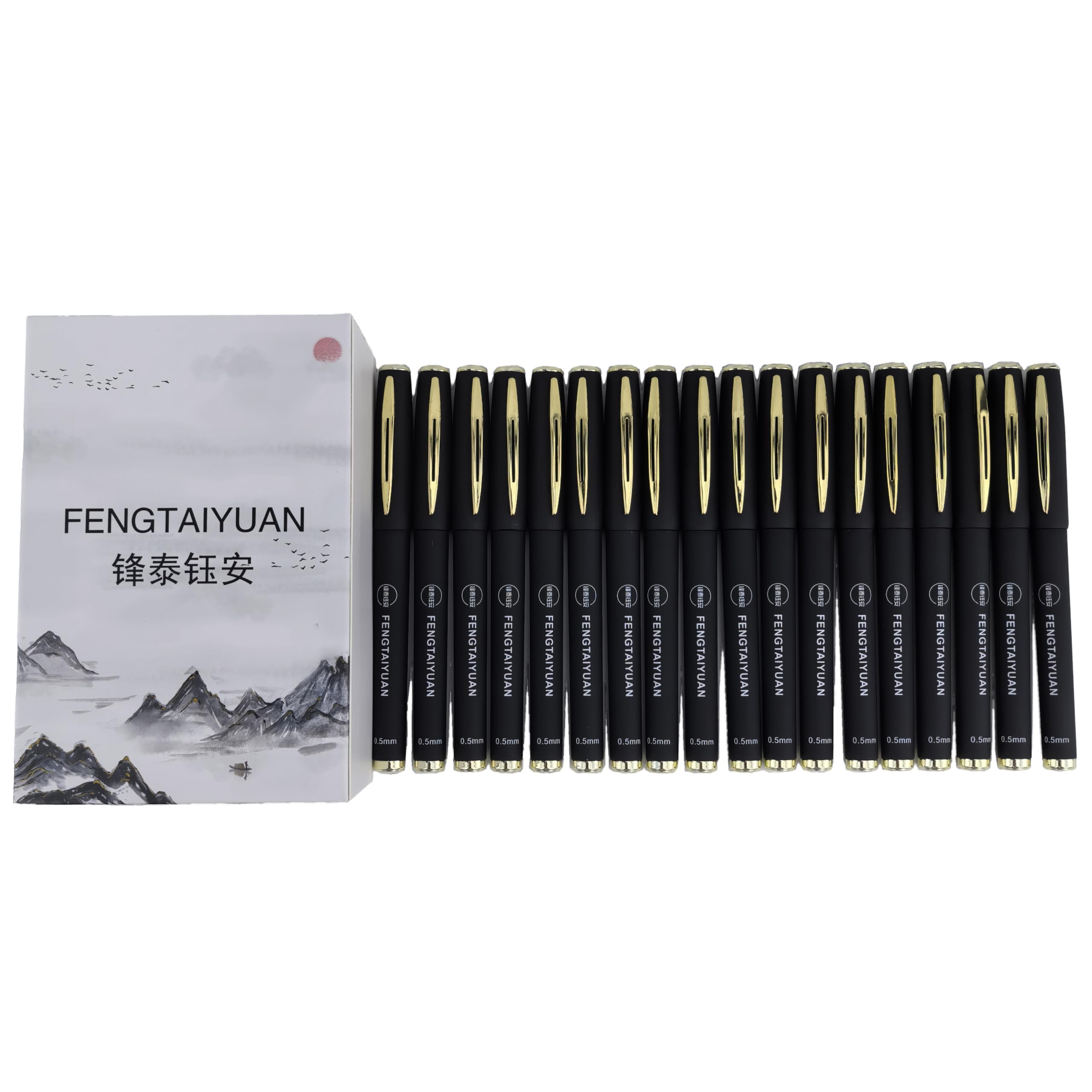 Fengtaiyuan P18 - Bolígrafos de tinta de gel negra, agarre antideslizante cómodo, tinta negra, extrafina, 0,5 mm, tinta de secado rápido, caja de 18 piezas (P18)