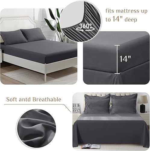 Miniatura 4 de JOLLYVOGUE Juego de edredón King de 7 piezas  Cama en una bolsa ultrasuave  Alternativa de plumón de ganso  Serie 1800 Premium con edredón, sábanas,