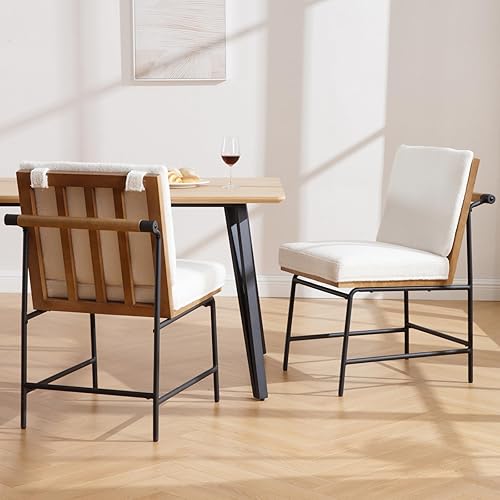 Miniatura 7 de Ya-Home Juego de 2 sillas de comedor modernas, cómodas sillas laterales tapizadas de tela Sherpa sin brazos con respaldo de madera, patas de metal