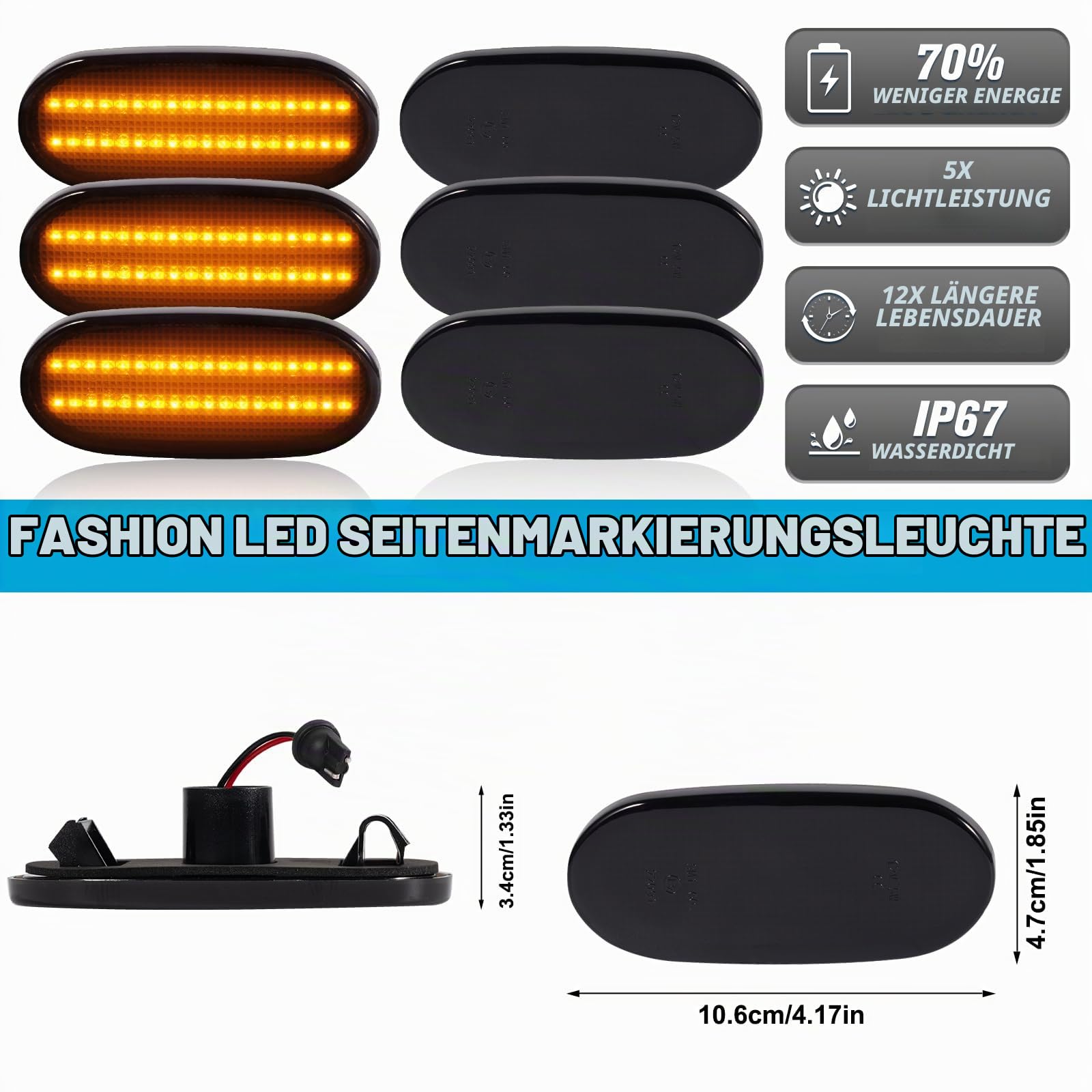 POPMOTORZ LED Seitenblinker Blinker Schwarz mit Canbus Fehlerfrei 2835 SMD für Mercede-s Benz Sprinter W906 VW C-RAFTER, 6 Stück