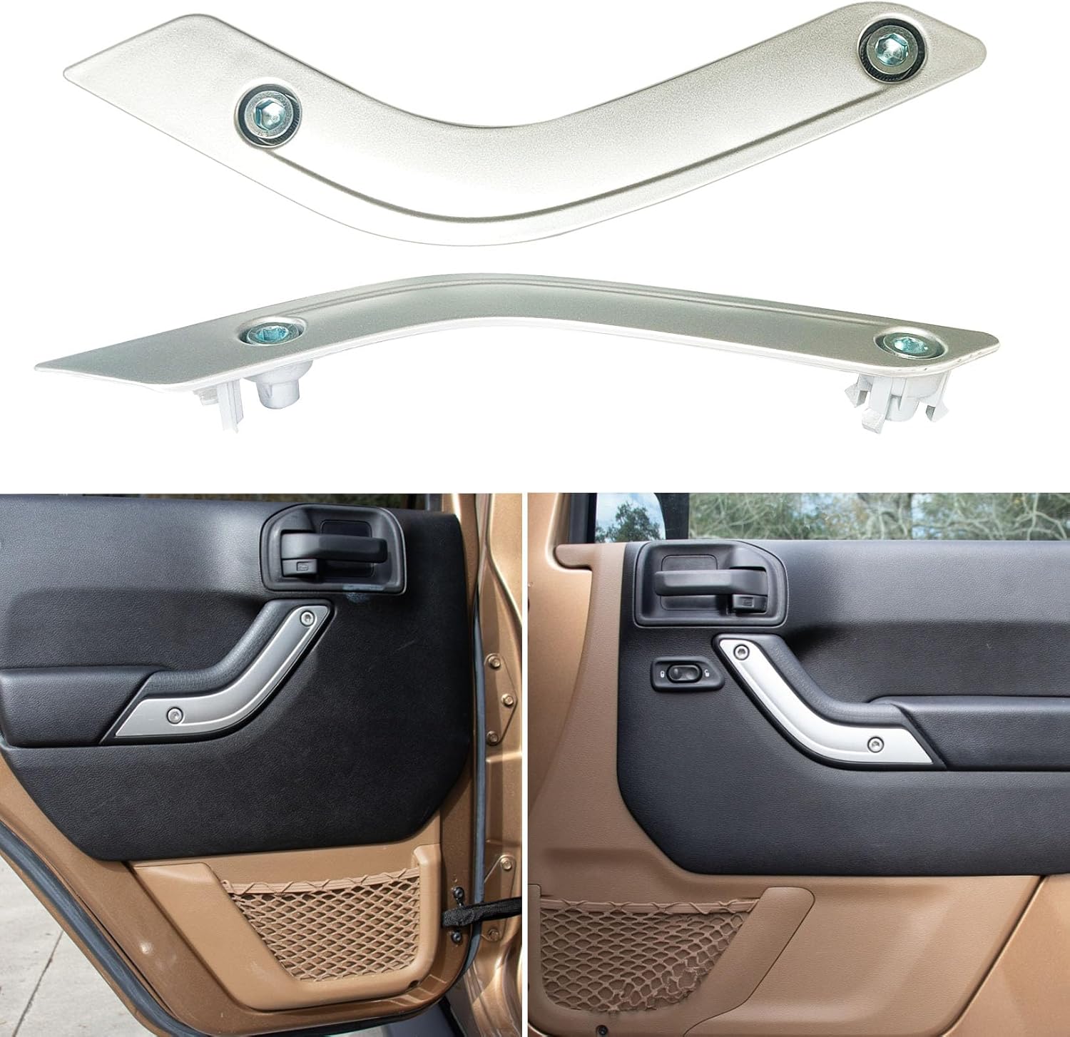 Interior Door Grab Handle Inserts Cover Door Handle Trim Cover and Copilot Grab Bar Trim Cover for 2011-2017 Wrangler JK JKU