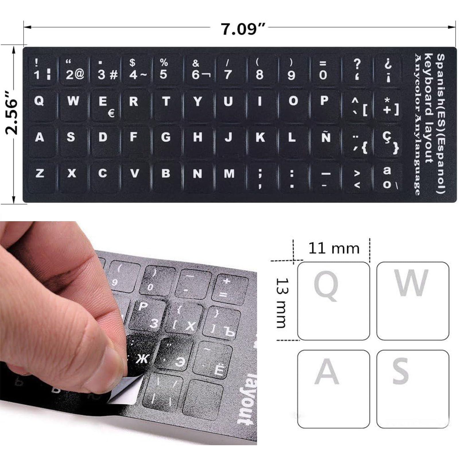 Pegatinas para Teclado Español de Repuesto,Universales Calcomanías de Teclado de Repuesto,Pegatinas de Teclado para el Ordenador portátil del Ordenador Negro,con Cubierta del Teclado,7pcs