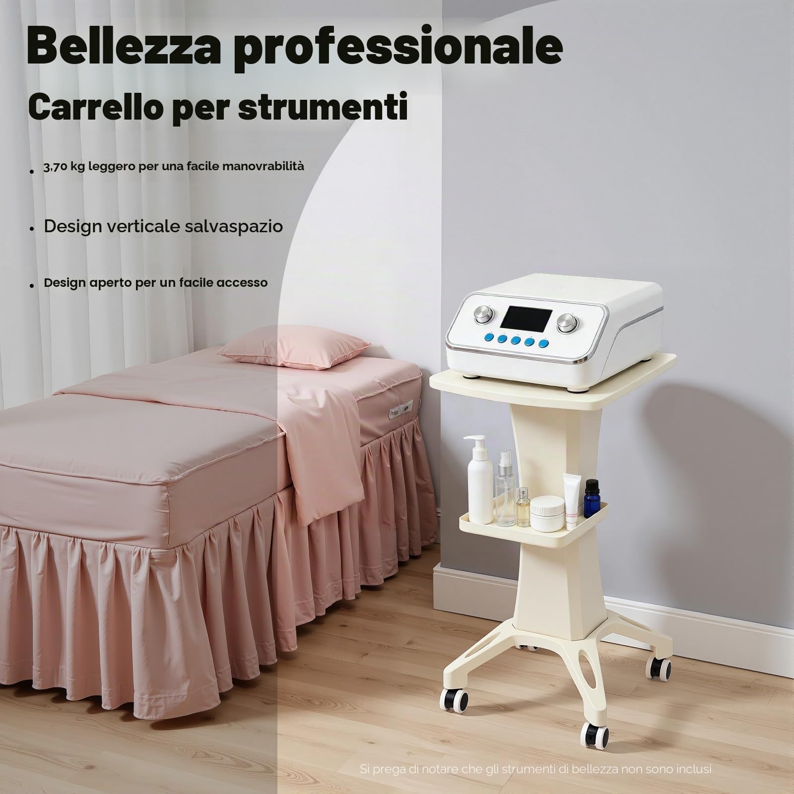 Carrello regolabile per salone di bellezza con vassoio, carrello cosmetico con ruote per ufficio e salone, carrello multiuso per parrucchieri