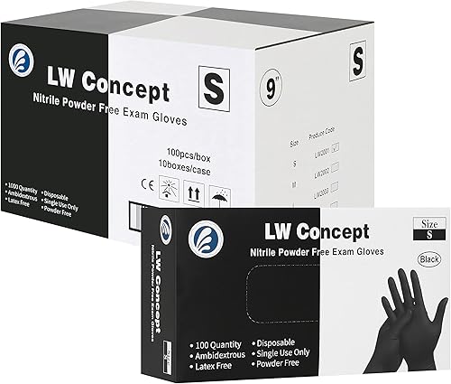 LW CONCEPT Guantes de examen médico de nitrilo negros, sin látex ni polvo, desechables, ultrafuertes, cuidado de la salud, uso de manejo de