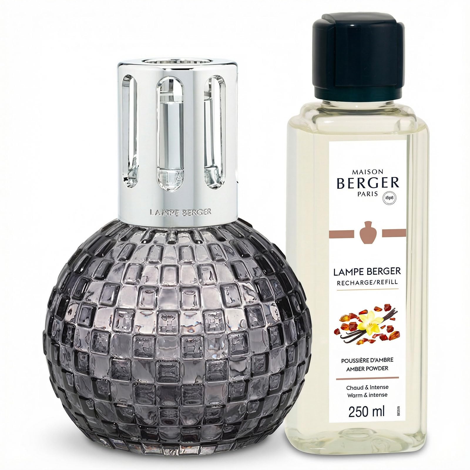 MAISON BERGER – Coffret Lampe Berger Disco – Diffuseur Catalytique – Action Anti-Odeurs & Parfum d’Intérieur – Recharge 250 ml Incluse - 9 × 9 × 12,6 cm (Gris)