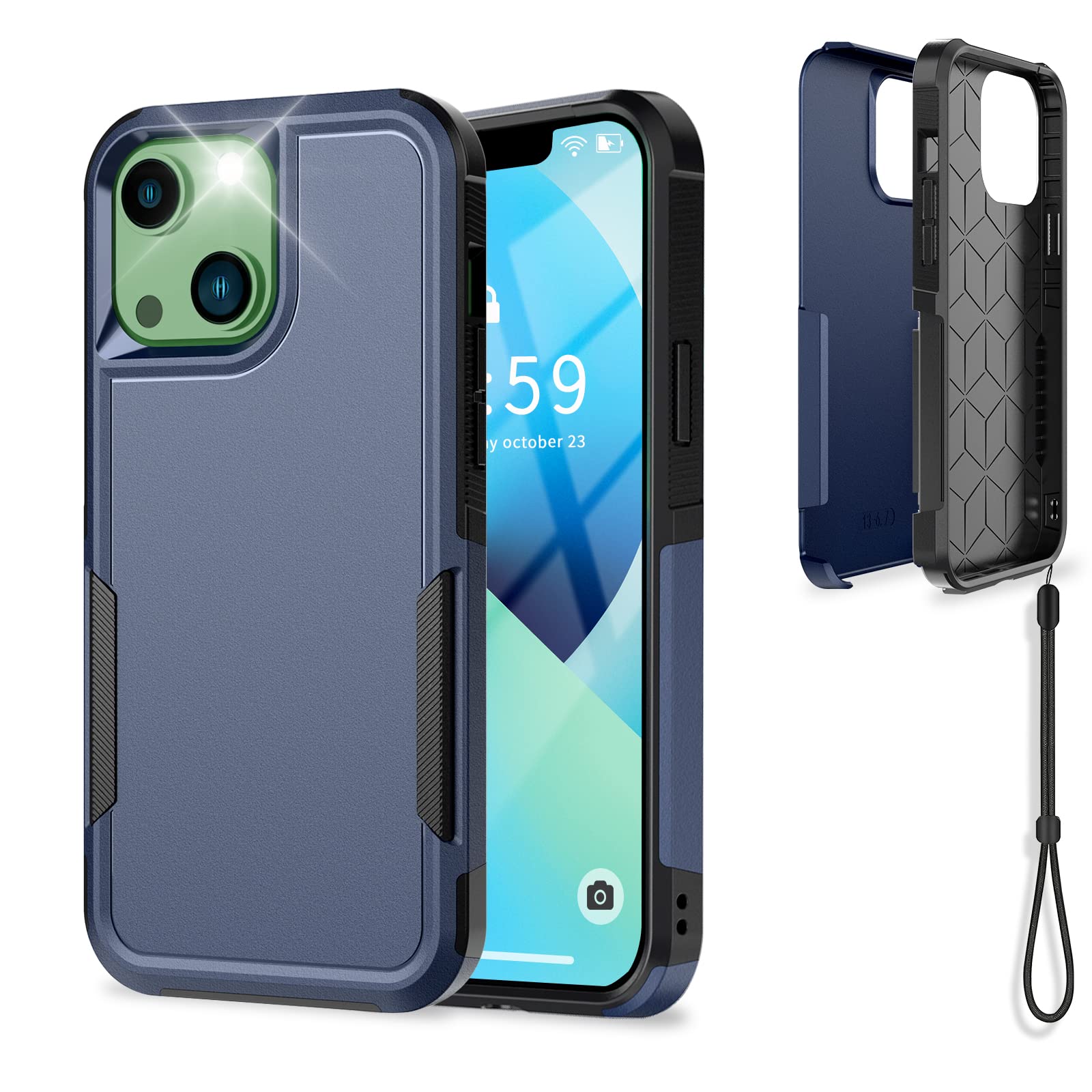 UNITEDTIMECompatible with iPhone 13 Case Drop Protection Rugged Shockproof/Dust Proof Military Protective Tough Phone Cover for Apple iPhone 13 (Navy Blue)