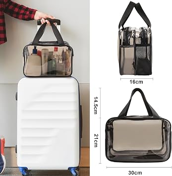 Toiletry Bag Portable Travel Makeup Bag, PVC Clear Wash Bag, Brown | Keiby Citom, Large Capacity, Cosmetic Bag for Women Girls Men, with Handles, with Zippers