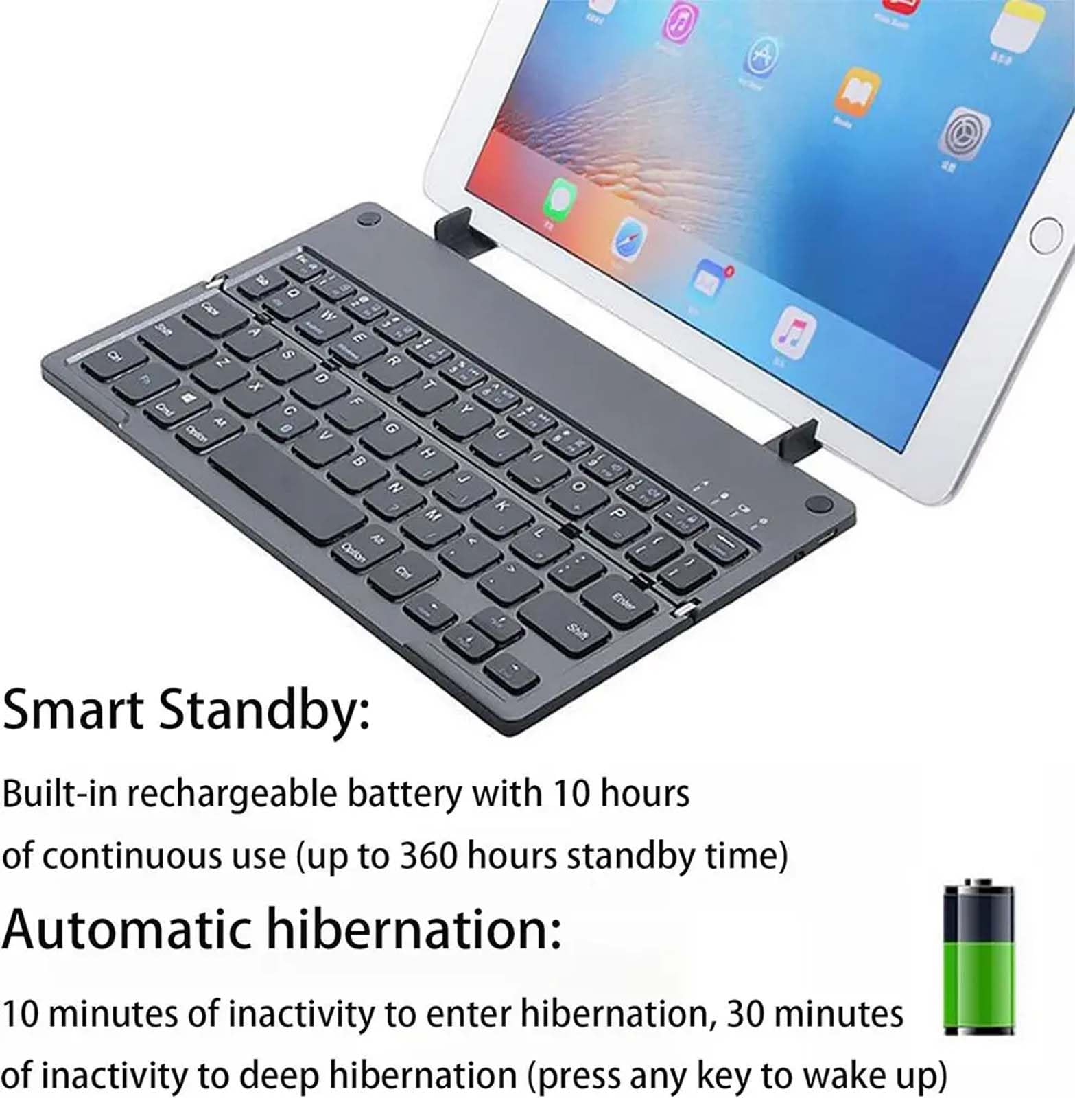 Folding Portable Wireless Keyboard Compatible with Samsung Galaxy XCover7 Ee/Xcover 6 Pro/Xcover 5 Fully Universal Providing 10H Use, 360H Standby, Portable, Compact, Rechargeable