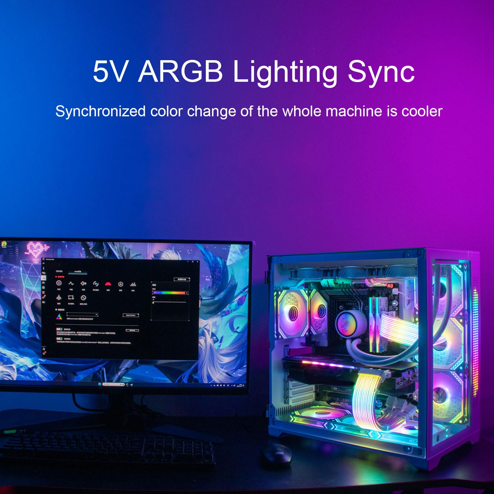 Kabel RGB GPU 8-pinowy Przedłużacz 5V ARGB 8Pin do 2x8Pin 16AWG Synchronizacja Akcesoria do Obudowy