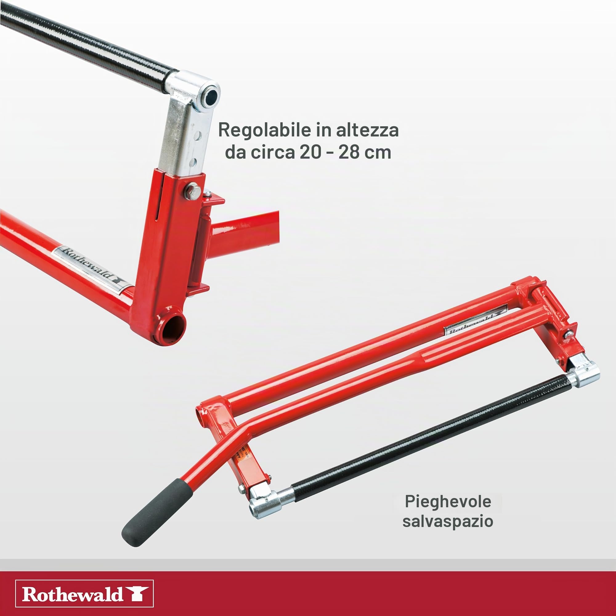 Rothewald Sollevatore per moto con doppio telaio sollevatore moto per lavori di cura, manutenzione e riparazione, supporto moto per larghezza massima del telaio 40 cm