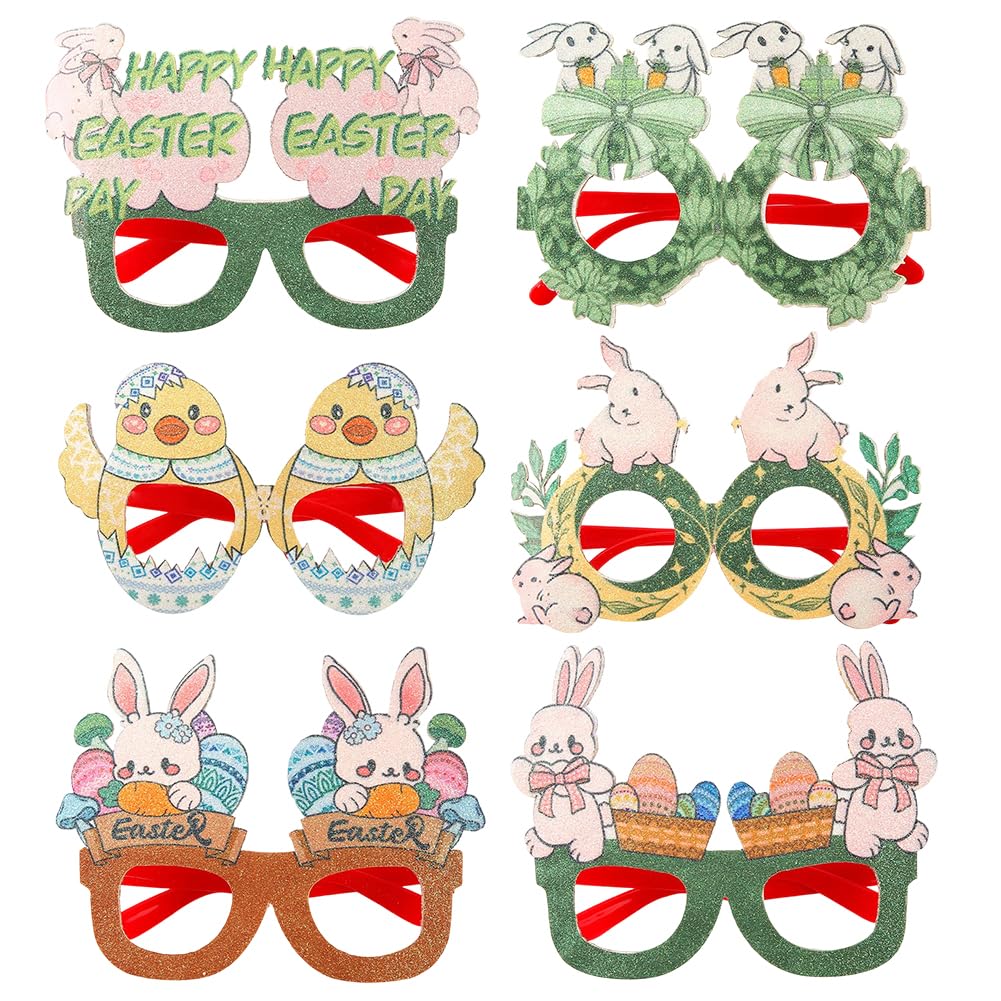 JynxtoyZeal Chick Bunny Rabbit Egg Glasses Frame, 6pcs Easter Themed Party Eyewear, Children's Role Playing Props for Easter Party Fancy Costume Accessories