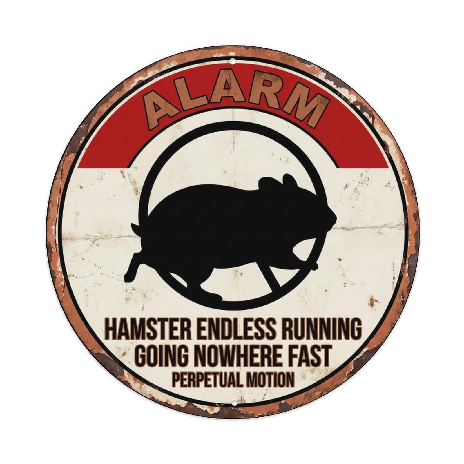 Vintage Grumpy Hamster Wheel Runner Metal Tin Sign Plaque