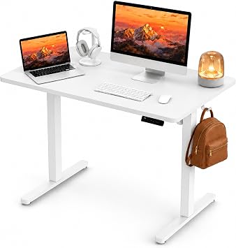 Electric Standing Desk, 40" x 24" Adjustable Height Sit Stand Desk, Small Space Workstation, Compact Computer Desk for Home Office, Stable Steel Frame White