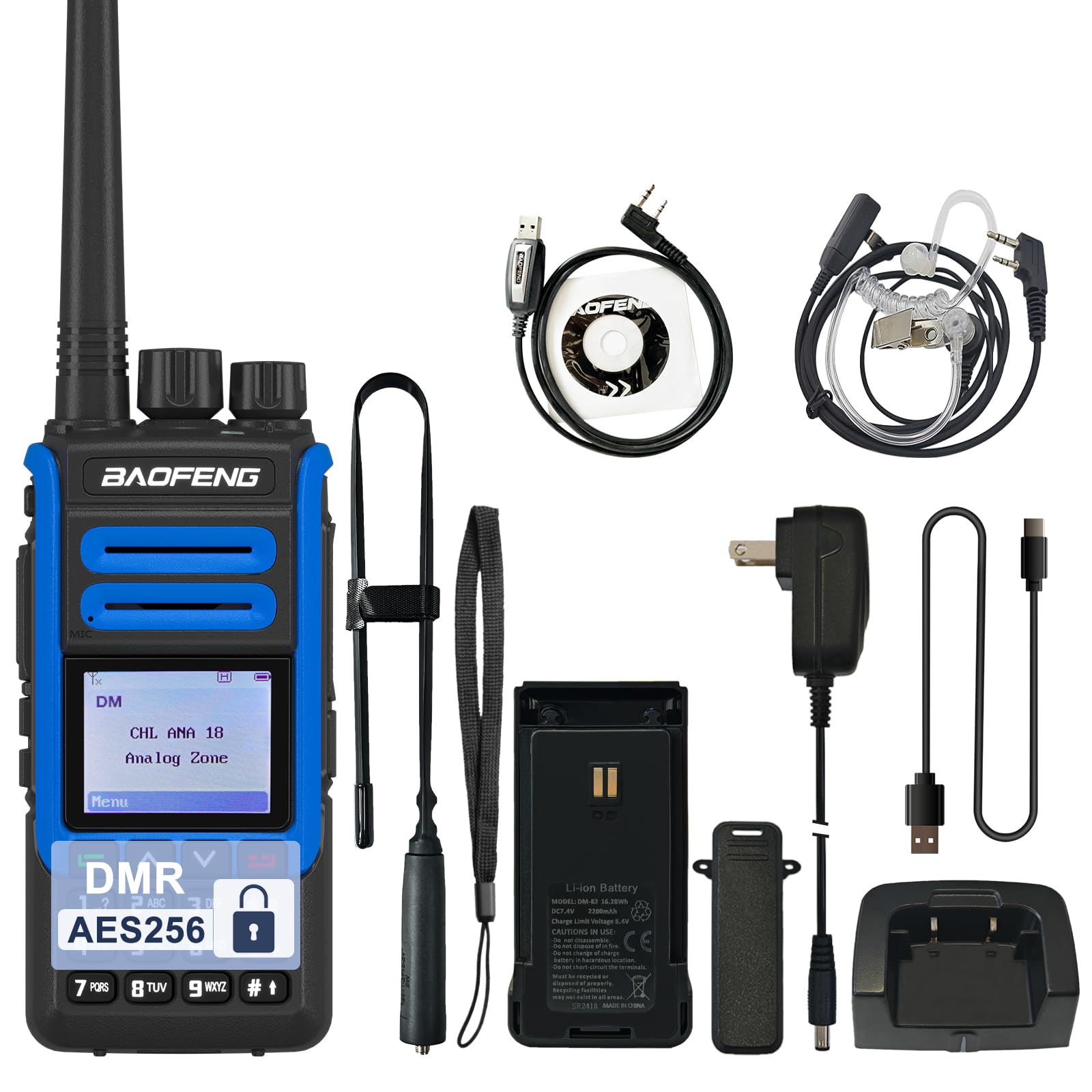 BAOFENG DMR Radio DR-1802U AES265 Encryption Radio Digital & Analog Radio Dual Mode UHF Only Handheld Radio USB-C Charging 5W with 18.89in Tactical