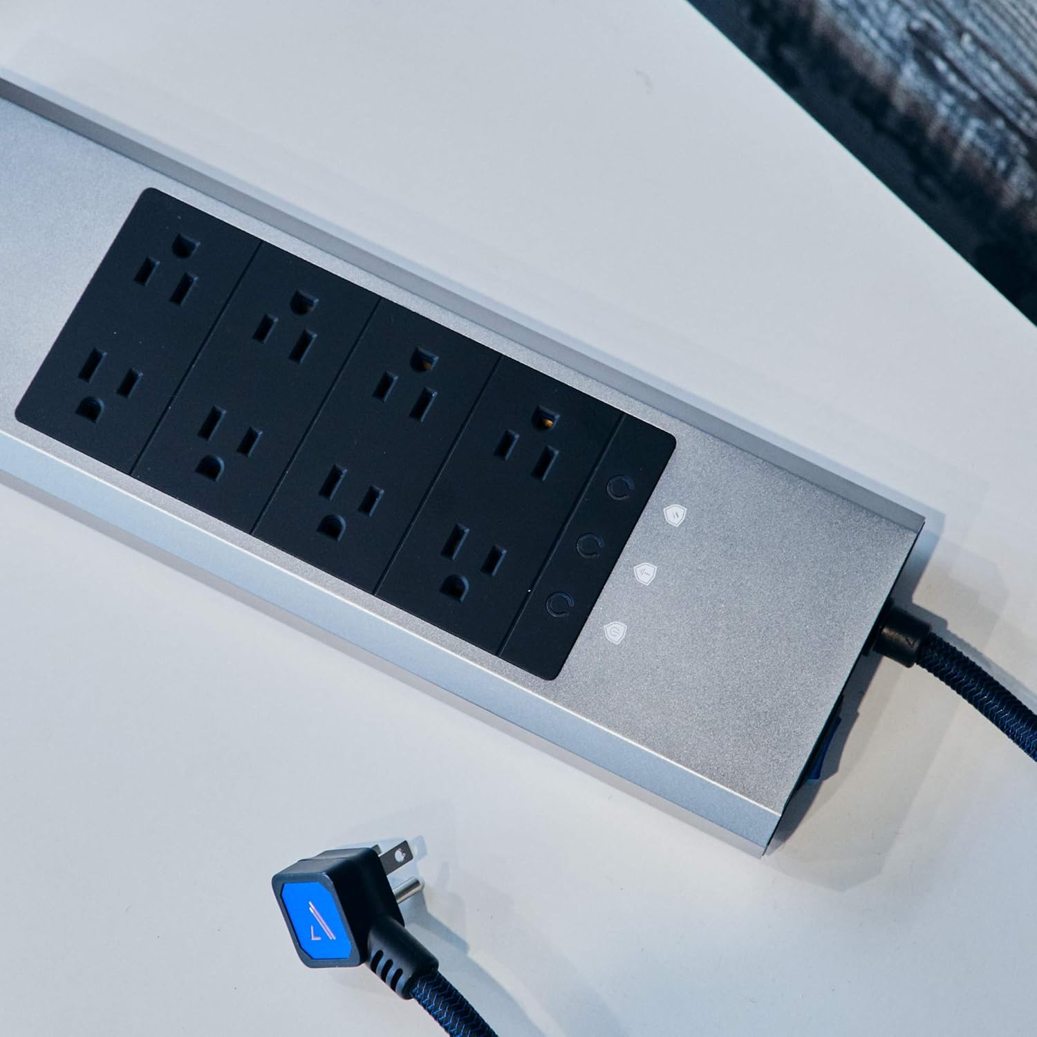 Brushed Aluminum 8-Outlet Power Strip with USB Ports