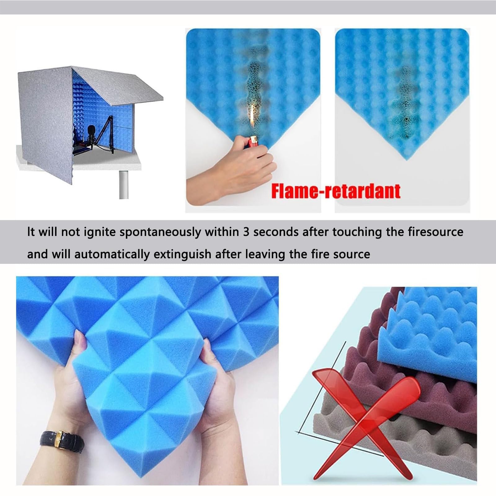 Pannelli isolanti in schiuma insonorizzata per registrazione vocale, scudo assorbente vocale portatile per uso domestico ufficio studio
