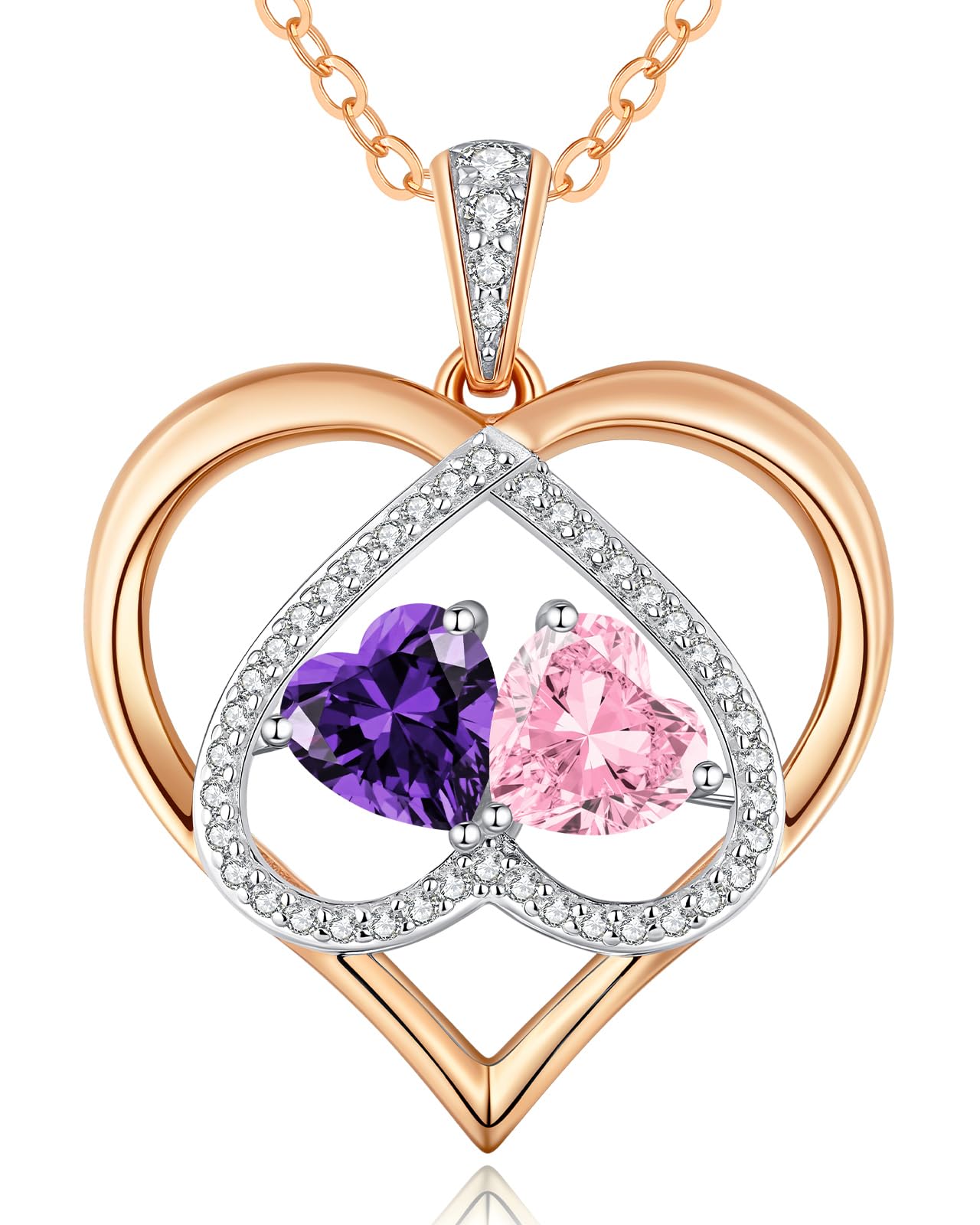 CDE Valentines Gifts for Women Rose Gold Double Birthstone Necklace for Women, Personalized Pendant Jewelry Mothers Day Birthday Gift for Mom Wife