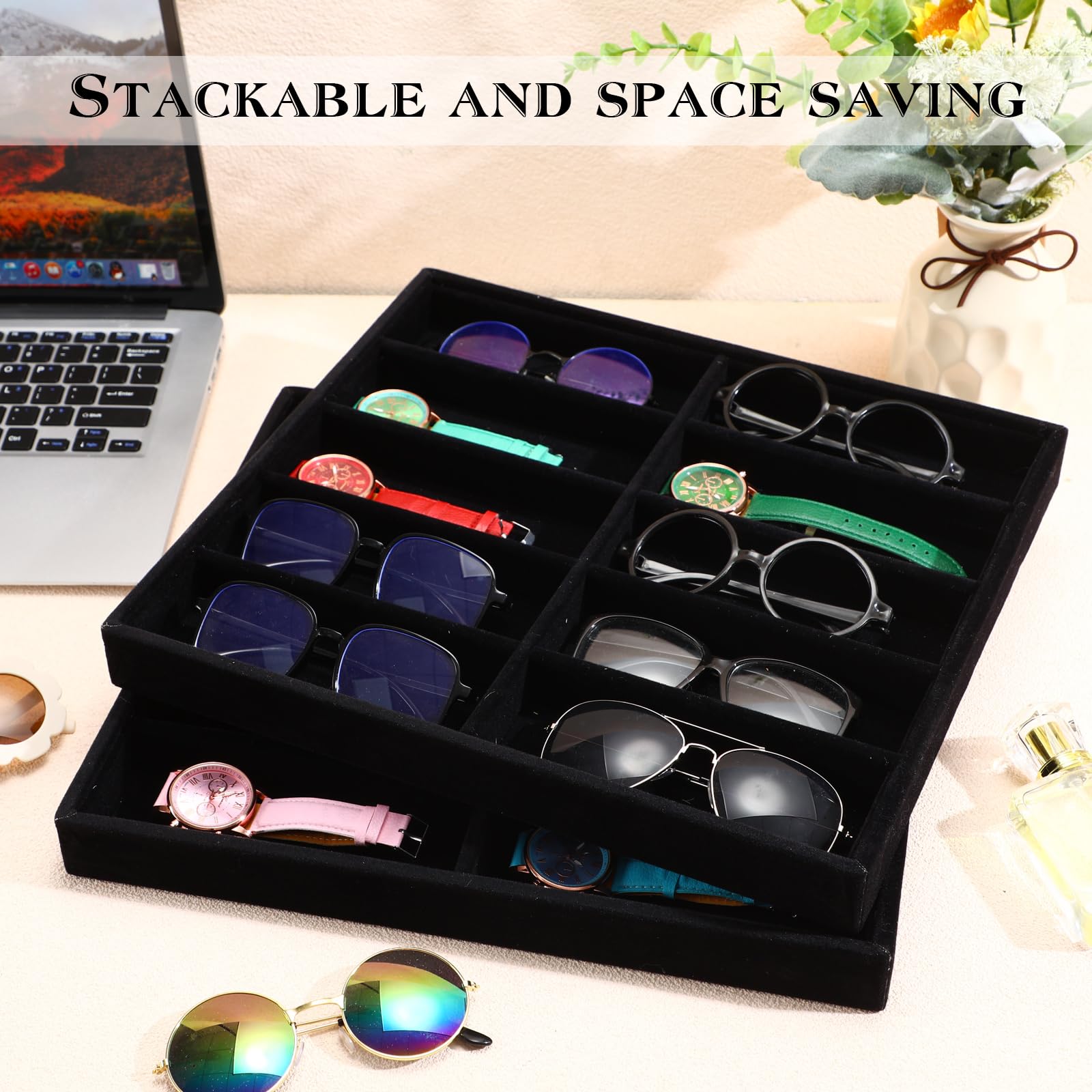 10 Grid Stackable Sunglasses Organizer Tray Eyewear Watch Jewelry Display Amazon.com: Batiyeer Sunglasses Organizer Storage Tray 10  main image 3