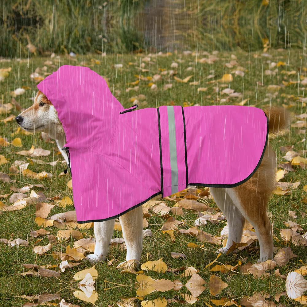 Impermeables ajustables para perros, poncho reflectante con capucha para perro, chaqueta impermeable para perros pequeños, medianos y grandes para pasear (rosa, XXL)