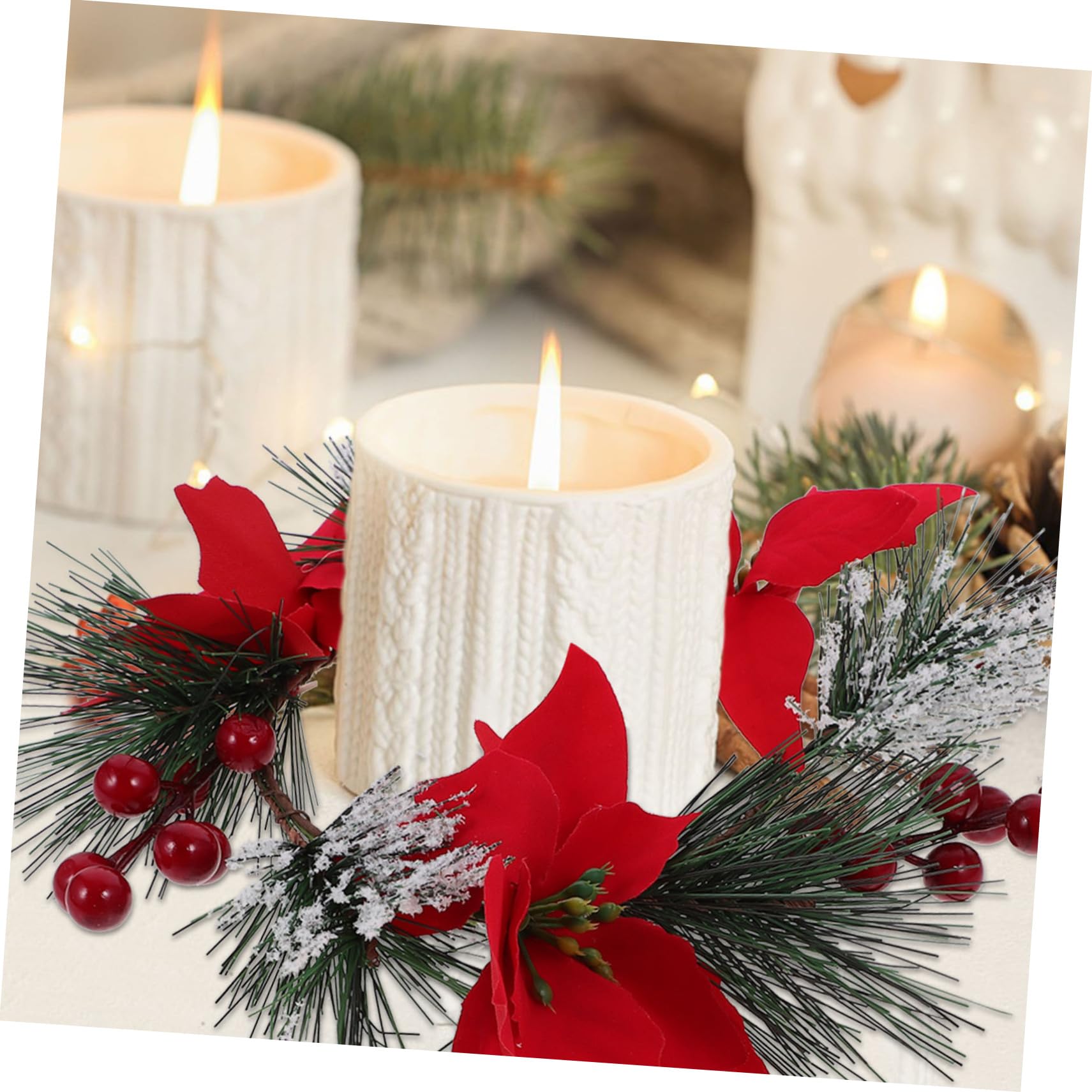 OFFSCH Christmas Candle Wreath Realistic Pine for Door Ornaments Wedding Table Centerpiece Rustic Holiday Decor Xmas Decoration