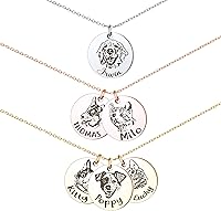 Anavia Custom Pet Portrait Necklace - Personalized Sketch Photo Engraved Round Disc Jewelry, Handmade Memorial Gift for Dog Mom Dad Cat Lovers
