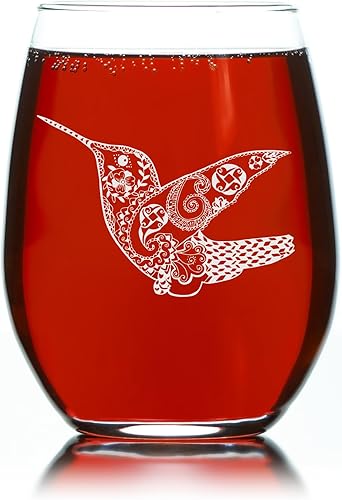 Miniatura 4 de C M Hummingbird Stemless Wine Glass - Hummingbird Lover Gift for Women and Men - 17 oz. (Style H1)