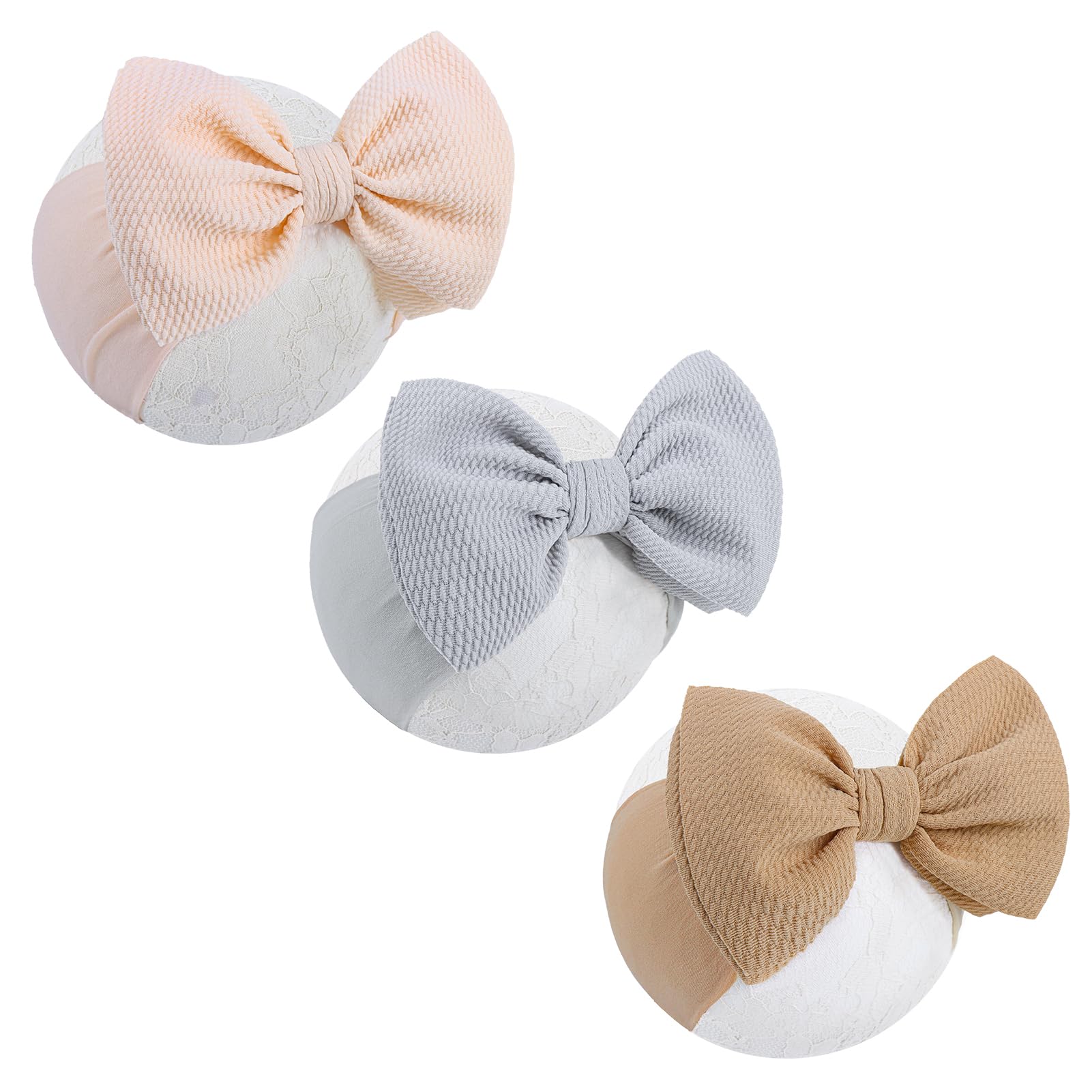 Lanmerry Oversized Headbands with Bows and Elastics for Girls, Infants, Toddlers, Kids - 3 Pack Gray