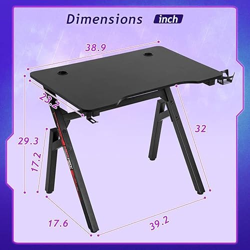 Miniatura 2 de Escritorio para juegos de 40 pulgadas, mesa de juegos de PC estilo carreras con soporte para tazas, gancho para auriculares y acabado de fibra de