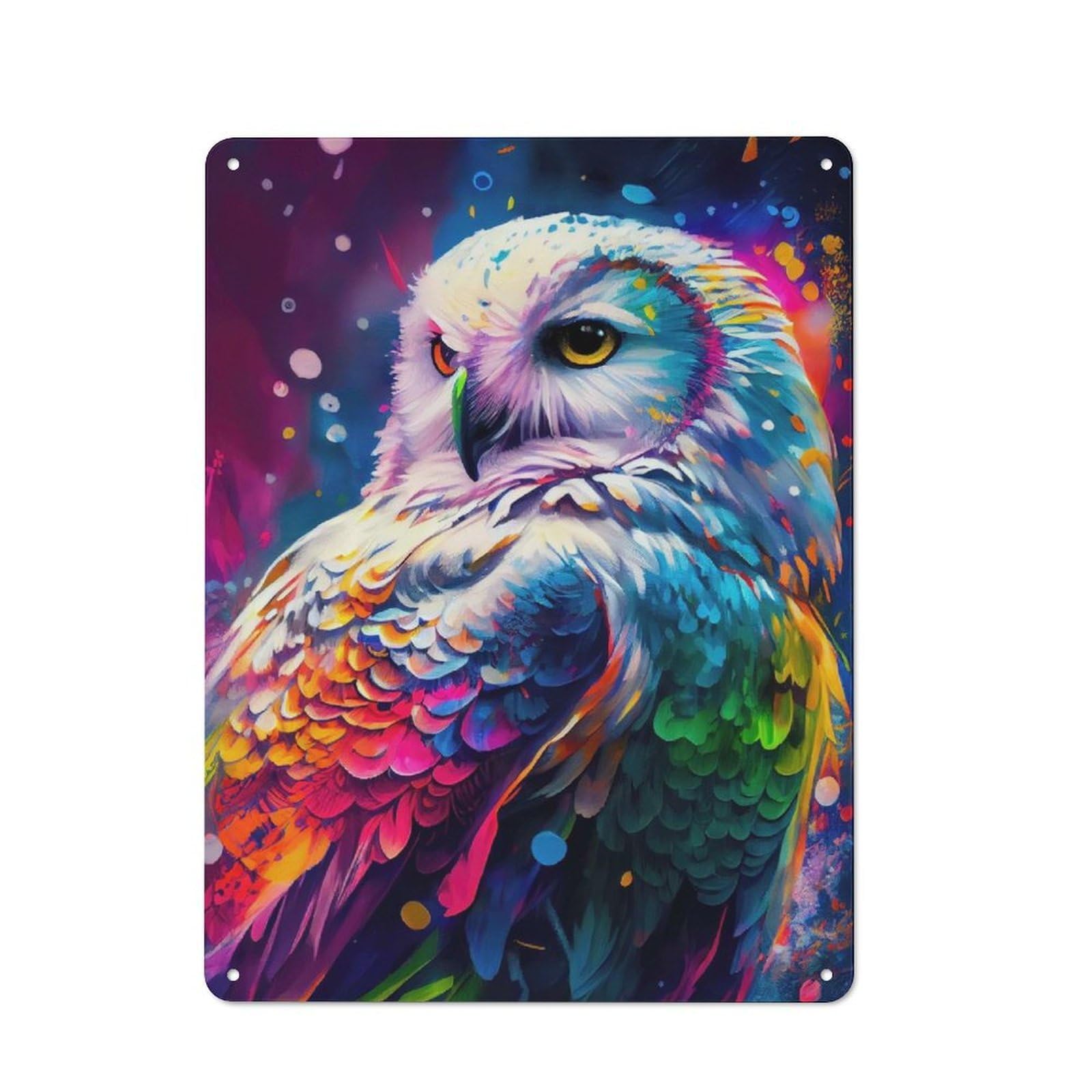 Classic Decorative Tin Plaque 40x30cm Featuring The Mystery Snow Owl, Novelty Wall Art for Home, Shop, Pub Or Studio Wall