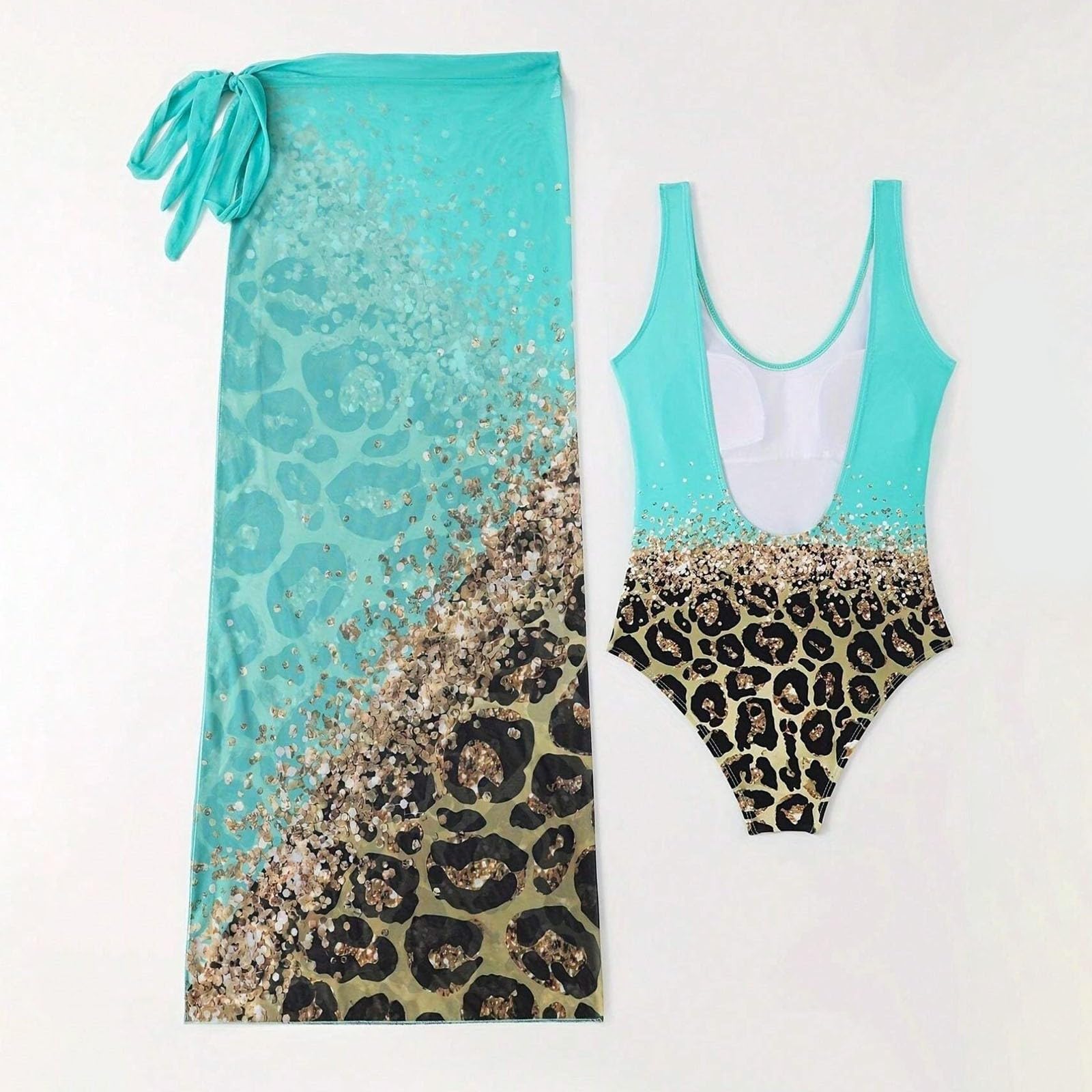 Generisch Costume da bagno sexy da donna in due pezzi, con motivo leopardato