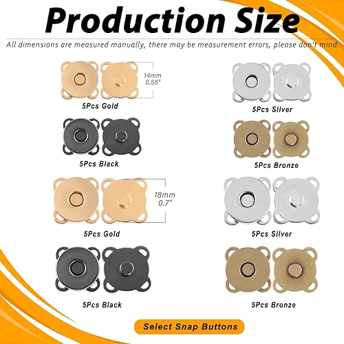 Miniatura 8 de 32 juegos de cierres de botón, cierre de botón, cierre de bolsa, botón redondo para cierre de ropa, bolso de mano, coser manualidades (0.716