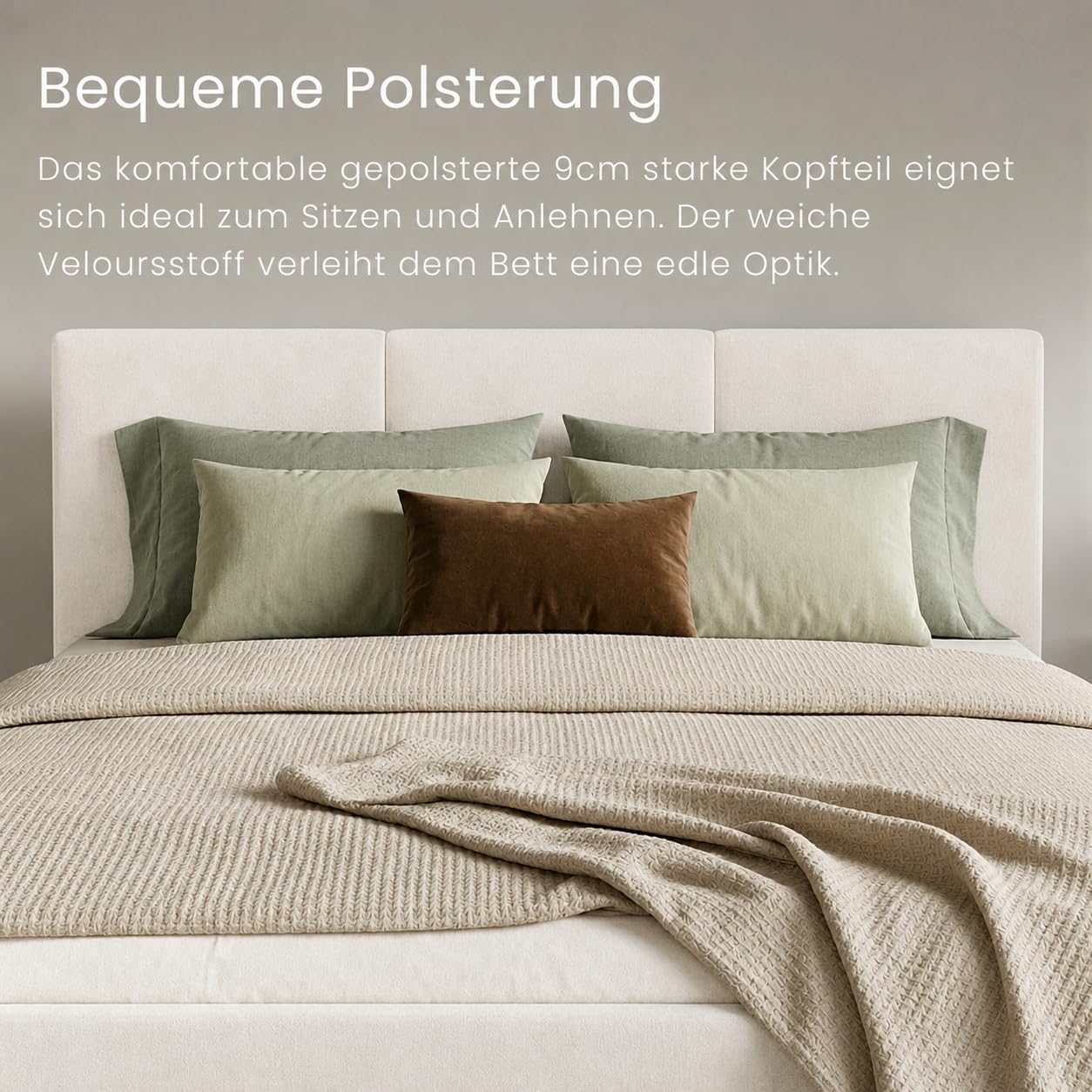 Home Collective Polsterbett, Bett mit Stauraum, Stauraumbett mit Lattenrost gepolstert Bett mit Kopfteil Doppelbett mit Bettkasten | Gasdruckfedern & Metallrahmen, Samtpolsterung | 180×200 cm | Beige