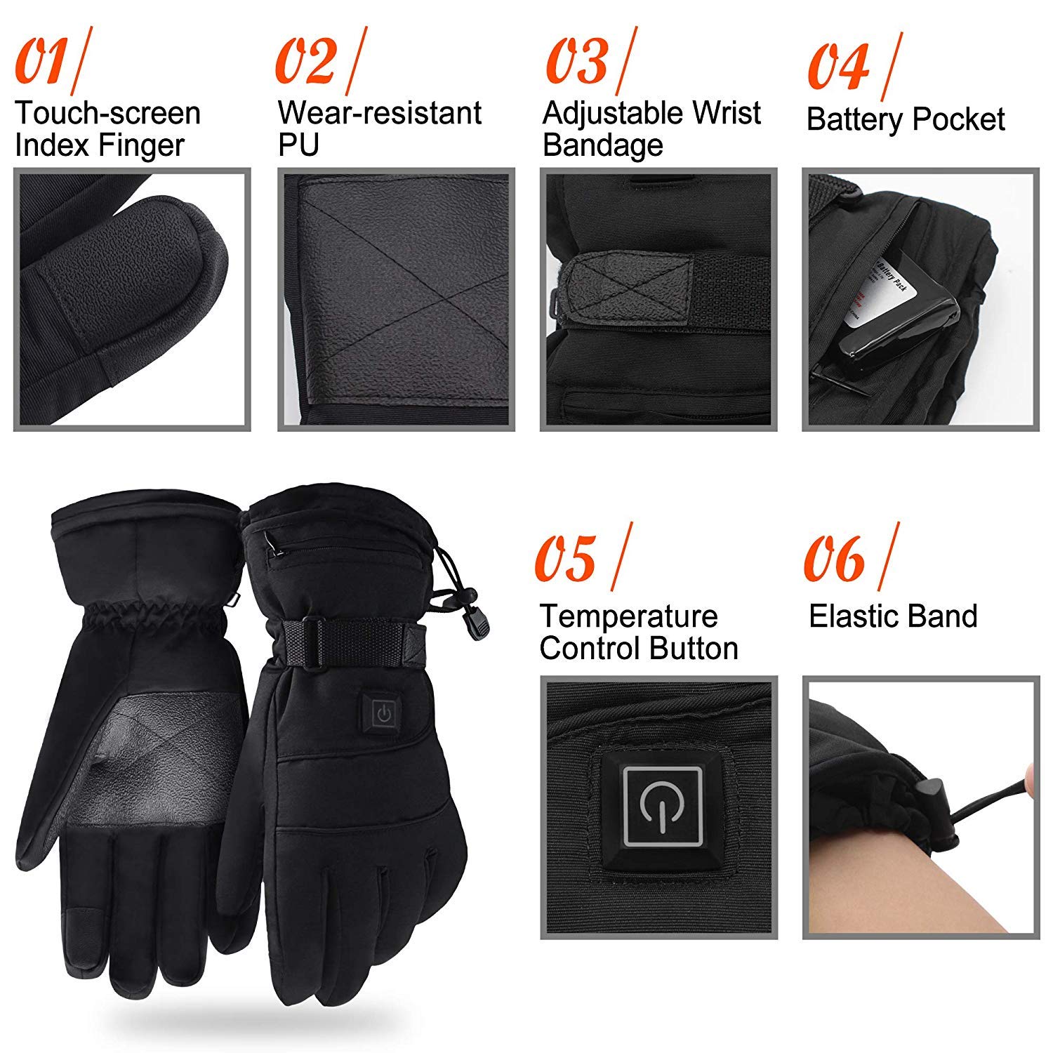 Svpro Guantes de Invierno con batería Recargable, Guantes artríticos térmicos Impermeables para Hombres