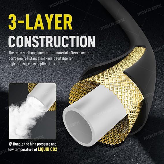 MOKA SFX 6M Co2 Cannon Jets Hose - ONLY for LSQ 1/2 Female Port Machines (Not Universal) Quick Connect for CO2 Jet Machine (6m)