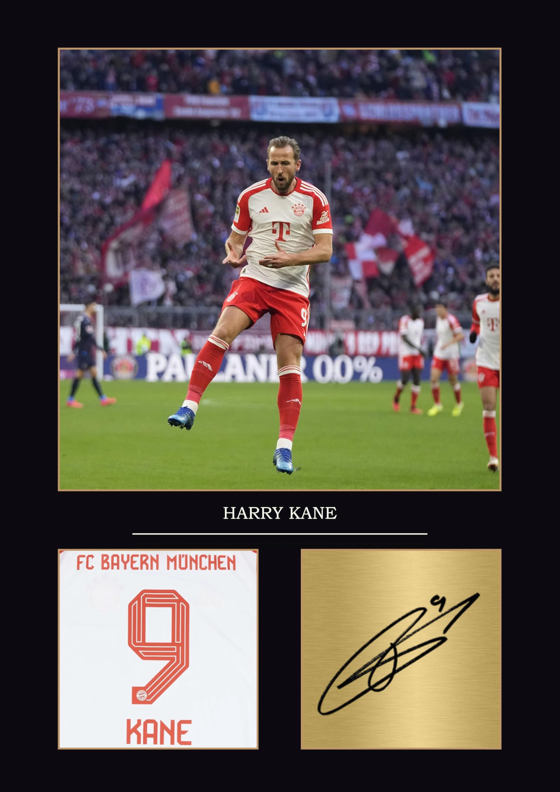 Legends Gallery Harry Kane Bayern Munich Poster Digitally Reproduced Signed A4 Display Bayern Munich Gifts For Boys Bayern München Geschenk (Unframed)