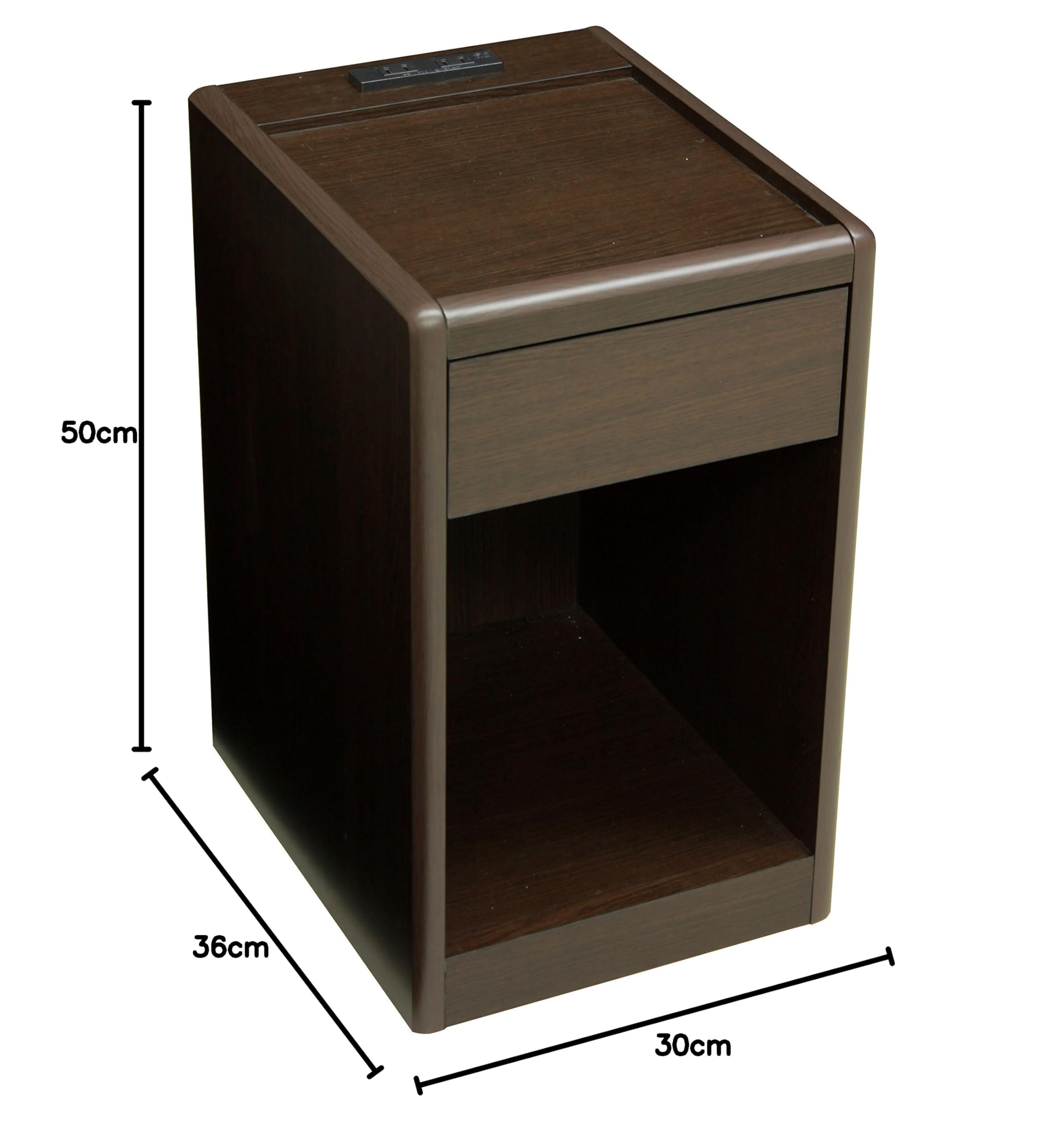 ベッドサイド収納 ダークブラウン　コンセント付 Amazon.co.jp: 大商産業 ナイトテーブル コンセント付 引き出し