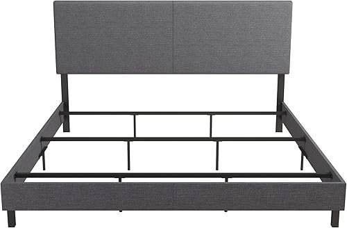 Miniatura 10 de DHP Janford - Cama tapizada con diseño elegante, Tela, Gris (Grey Linen) Gris (Grey Linen),Cuero de imitación negro,Negro