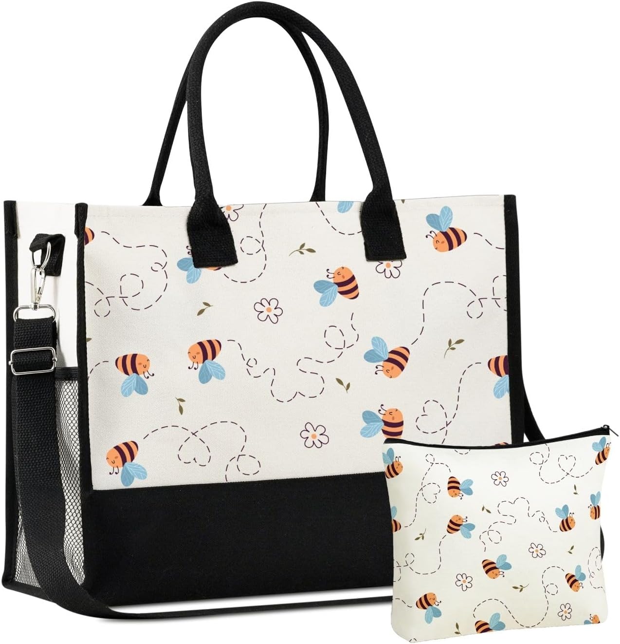InnoBeta Bee Gifts Canvas Tote Bag, Tote Bag with Top Zipper Closure and Shoulder Strap for Birthday, Mother's Day, Christmas - Full