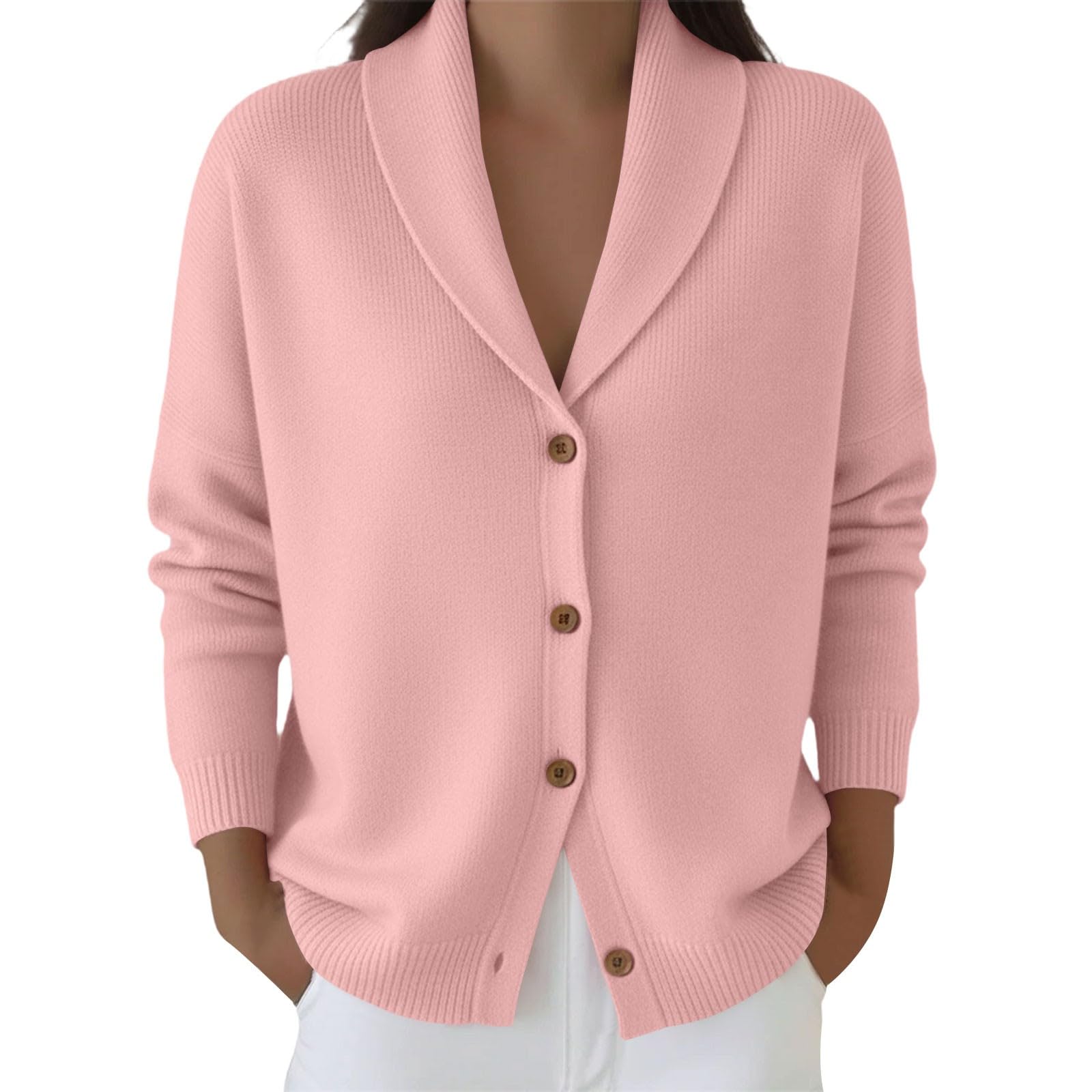 Generisch Cardigan da donna a maniche lunghe, con risvolto, a maglia grossa, vintage, elegante, per le mezze stagioni, con abbottonatura, elegante, per l'autunno