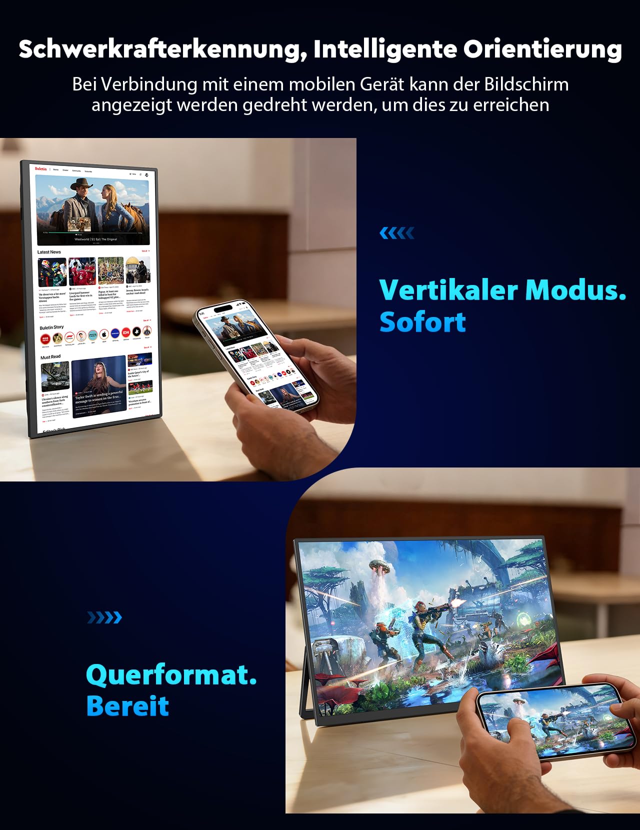 MAGICRAVEN Drahtloser Portable Monitor mit 8000-mAh Akku, 15,6 Zoll 1080P Tragbarer Monitor, Laptop Bildschirm Erweiterung, Mobiler Monitor IPS Screen, Unterstützt AirPlay/Miracast,für Laptop/Telefone