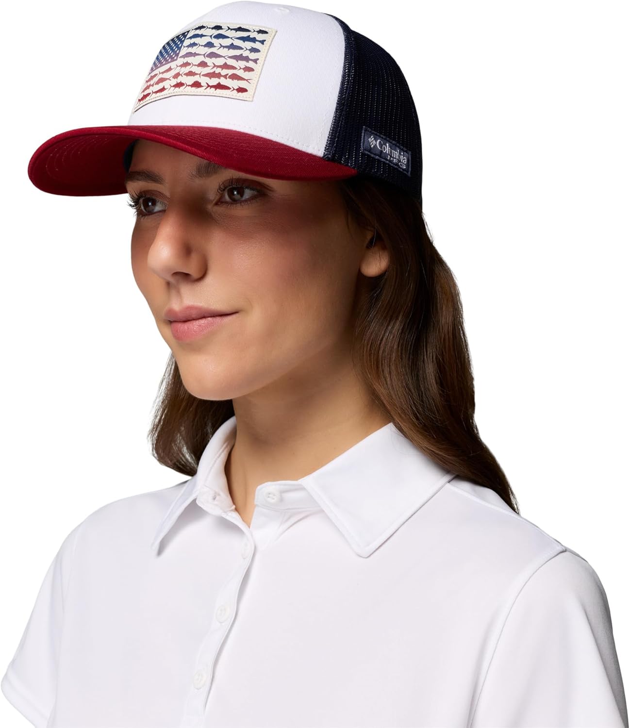 Columbia Unisex Unisex PFG Fish Flag Mesh Snap Back Hat, White/Beet/Nocturnal, One Size