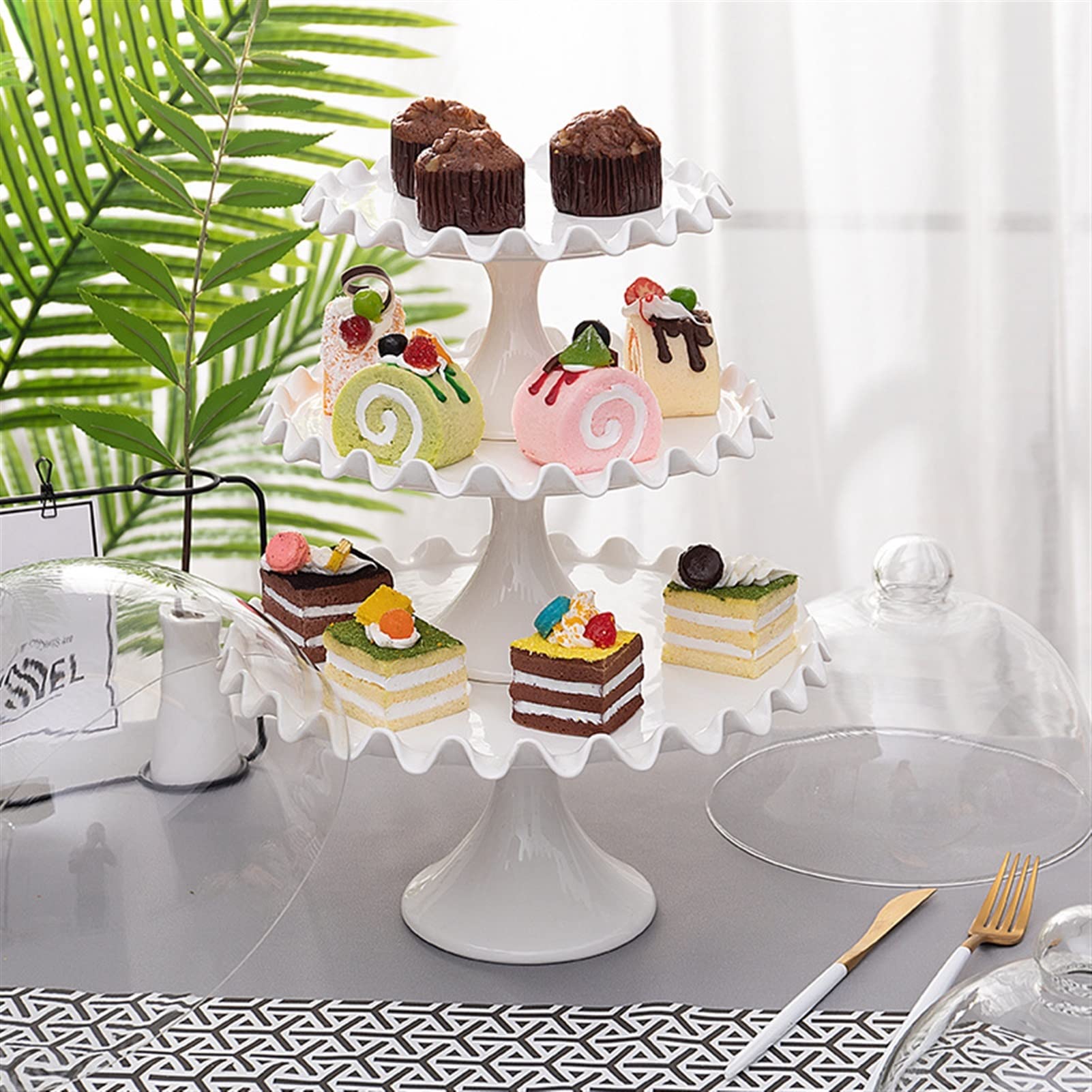 Soporte para tartas, 1 juego de bandeja de cristal transparente para tartas, bandeja de tapa de cristal, adecuada para restaurantes familiares y hoteles