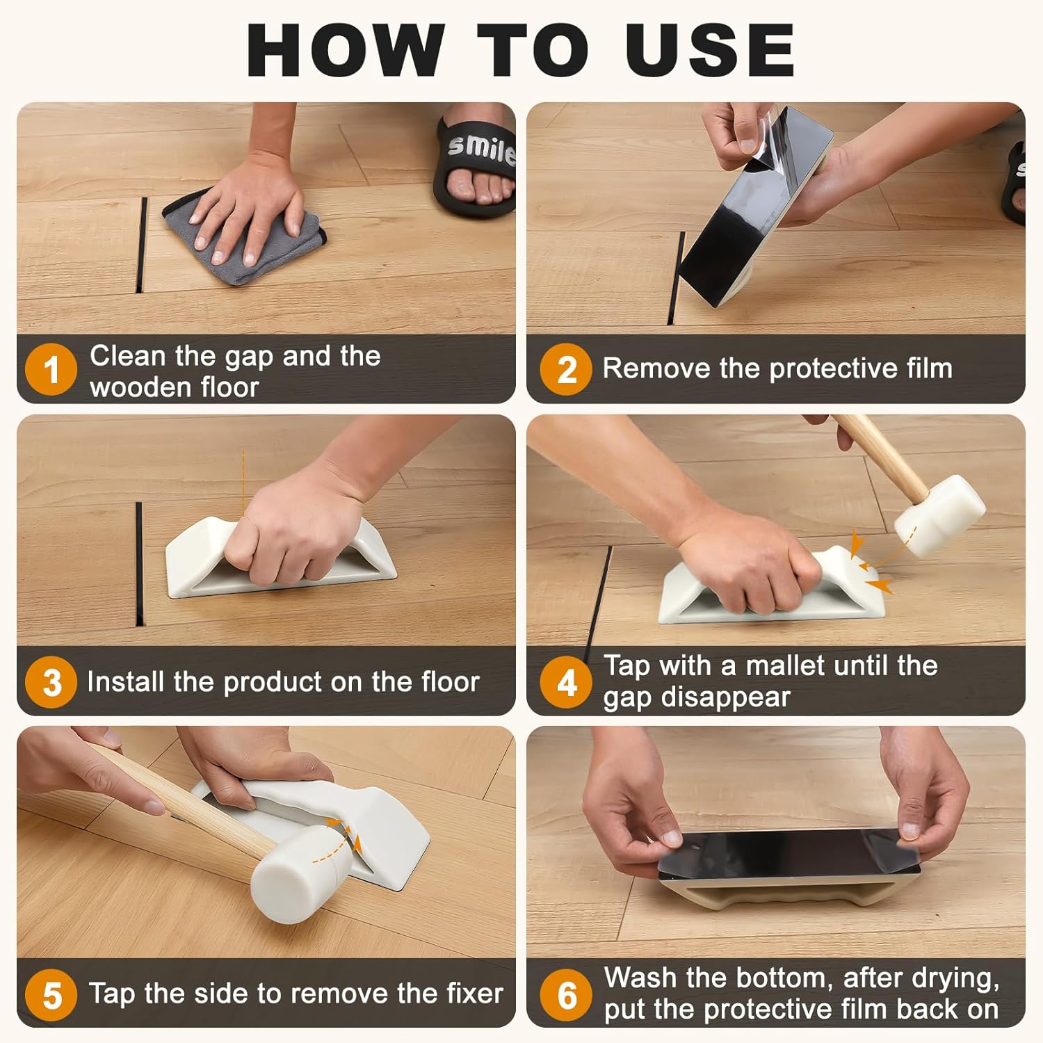 Floor Gap Fixer Tool – LVP Flooring Gap Fixer Kit,Low-Noise Nylon Mallet & Plank Grabber with Washable Pads for Laminate/Hardwood Floor Repair