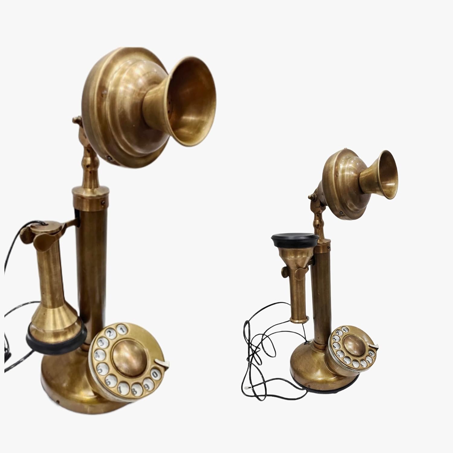 Vintage Antique Candlestick Rotary Dial Phone Brass Finish Table Decorative Telephone - Navirock